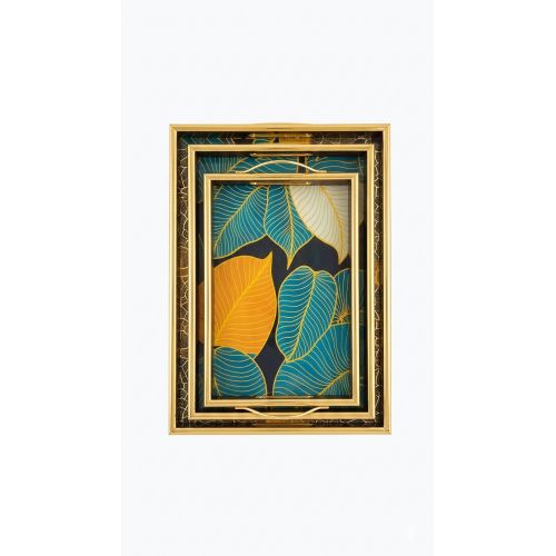 fancy 3 piece gold aesthetic leaf look serving tray set imported - Crockery - Best Price in Pakistan - HitShop.pk